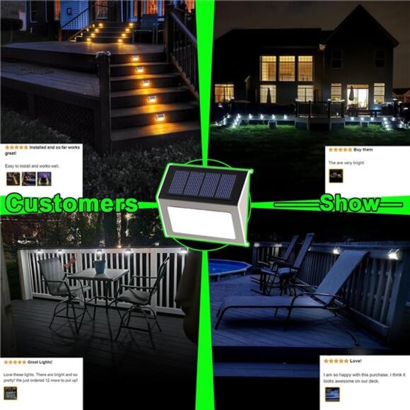 Solar Fence Lights - 12 Pack Solar Outdoor Lights Solar Powered Waterproof - Picture 3 of 7